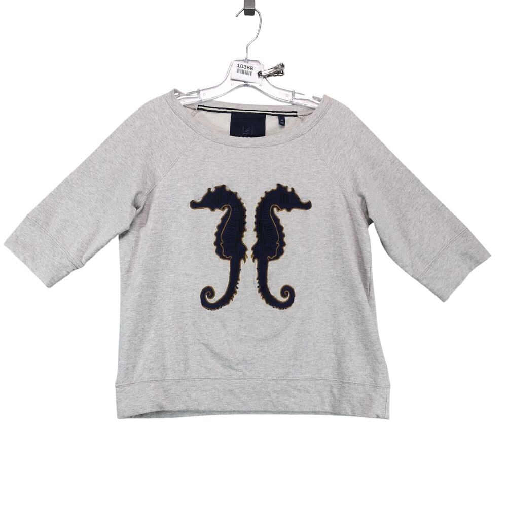 Sperry Top-Sider Seahorse Gray Pullover Sweatshirt‎ Women's M 3/4 Sleeve Coastal